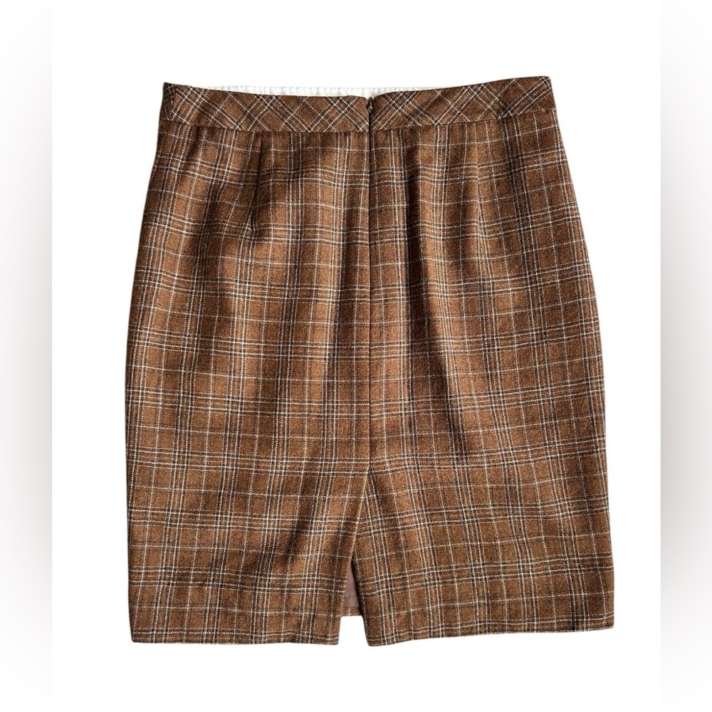 J. Crew 100% Wool No. 2 Pencil Skirt in Brown Plaid Pattern size 6 Petite - Picture 4 of 6